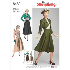 Simplicity 8462Pattern 8462 Women’s Vintage Blouse, Skirt and Lined Bolero, Paper White, H5 (6-8-10-12-14)