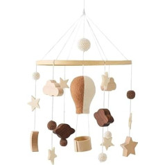 Mobile Baby Wind Chimes, Baby Bed Mobile Baby Wood with Felt Balls, Hot Air Balloon Cloud and Star Mobile Baby Pendant for Baby Cot Boys and Girls (Brown)