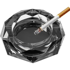 YUEMING Glass Ashtray, Octagonal Crystal Ashtray, Ashtray for Household and Catering, Glass Ashtray for Cigarettes, Smoked Goods Collector, Thick Glass (Black 15 cm)