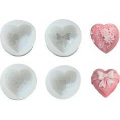 Stiesy 3D-Silikonform in Herzform für Valentinstag, Epoxidharz, Kunst, DIY, Liebesherz mit Blume, Kerzen, Gießform, 3D-Rose, Seife, Form für DIY, Dekoration, Kerzenherstellung, Handwerk, 4 Stück