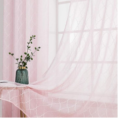 MIULEE 14 Sheer Voile Floral Embroidery Curtains with Eyelets, Transparent
