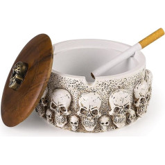 Skull Ashtray with Lid for Cigarettes, Natural Resin, White, Cool Ashtrays and Halloween Decorations for Home and White Decor