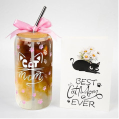 Geschenke für Katzenmutter, Katzenliebhaber, Katzengeschenke für Frauen, Katzen-Themen-Geschenke für Frauen, niedliche, lustige Geschenke für Frauen, beste Freundin – 473 ml Kaffeeglas mit