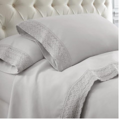 Pacific Coast Textiles 4 Piece Crochet LACE Microfiber Sheet Set Dove Gray Full, Microfibre