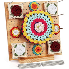 Coopay Granny Square Spanner Large, Wood Blocking Board 28 x 28 cm, Granny Square Blocking Board Crochet and 30 Stainless Steel Fixed Stick, Clamping Board for Granny Squares Tensioning, Knitting and