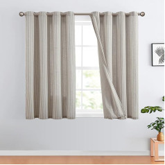 Topick Linen Curtains, Striped Curtains with Eyelets, Modern Beige Linen Look Curtains, Living Room, Privarsphere Curtain with Stripes, Pattern, Set of 2, 130 x 175 cm, Grey on Beige.