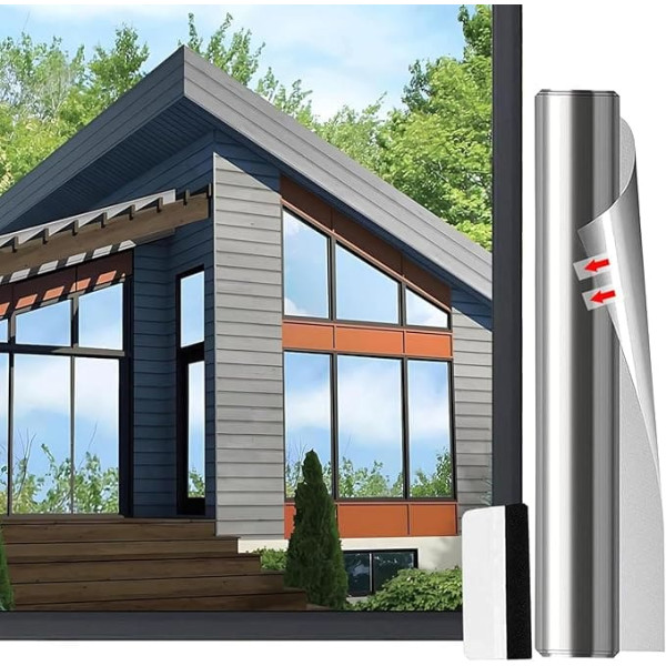 Sun Protection Film Window Exterior Window Film Self-Adhesive Mirror Film Privacy Film Heat Insulation Sun Protection Protection UV Protection for Home, Offices and Shops, Silver, 75 x 200 cm