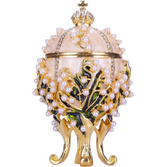 Decorative Russian Faberge Style Egg/Russian Imperial Crown & Flower Trinket Box 8 cm Cremefarbe