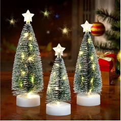 DRERIO Set of 3 Table Christmas Tree with Lights, Mini Christmas Tree with LED Fairy Lights, Artificial Small Christmas Tree Decoration, Christmas Tree for Table with Lighting, Decoration (3 Sizes)