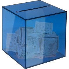 Spardose aus Acryl, 12 x 12 cm, transparent, für Kinder (blau)