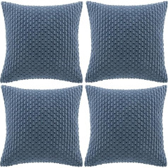 Set of 4 Boho Corduroy Cushion Covers, 50 x 50 cm, Denim Blue Plain Fluffy Cushion Covers, Decorative Cushion Cover, Sofa Cushion, Decorative Cushion Cover for Sofa, Bedroom, Living Room,
