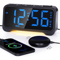 ROCAM Loud Alarm Clock for Heavy Sleepers, Adult/Children, Vibration Alarm Clock with Night Light, Double Vibrating Alarm Clock, Bed Shaker for Hearing Impaired/Deaf, Large Display with Dimmer, Day of