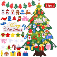 Filz Weihnachtsbaum, DIY Weihnachtsbaum für Kleinkinder, Wand Weihnachtsbaum mit Licht, Weihnachtsbaum mit 35pcs Ornament, 1.0 m DIY Weihnachtsbaum Set für Kinder, Neujahr/Weihnachtsdekorationen