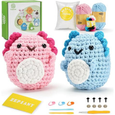 Crochet Kit for Beginners, Amigurumi Crochet Animal Sets with Step by Step Video Tutorials, Knitting Starter Pack for Adults and Kids, 2 Axolotls