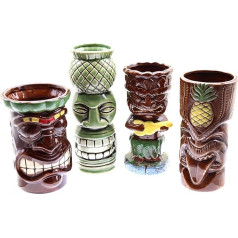Set of 4 Tropical Cocktail Glass Tiki Ceramic Cups Polynesian Culture Inspired Exotic Tropical Drinks Hawaiian Cocktail Tiki Mugs
