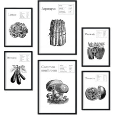 Nacnic Set of 6 Vegetable Posters. Collection of Posters with Collage Aesthetic for Interior Decoration. Sizes A3 and A4. Frameless