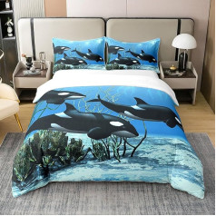 Pure Cotton Killer Whale Bed Linen Sets Orcinus Orcas Comfort Cover The Underwater World Jellyfish Duvet Cover Set for Children Girls Deep Sea Animals Sea Life Quilt Cover Children's Room Decor 135 x