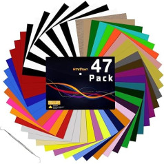HTVRONT Plotter Film Textile 47 Pieces 30.48 x 25.4 cm Flex Film Plotter Textile 33 Colours Flex Film with Teflon and Tweezers for T-Shirts and Fabrics