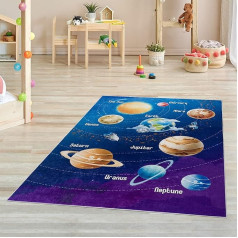 Children's Soft Chenille Fabric Indoor Mat - Non-Slip and Stain Resistant - Play Mat with Planet Pattern, 160 x 230 cm