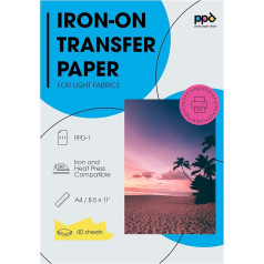A4 Inkjet Iron On Transfers Paper / T Shirt Transfers - Light T Shirt x 40 Sheets