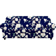 Arquiel Sofa Cover 3-Seater, Sofa Cover with Elastic Stretch Cover, Couch Cover, 4 Pieces, Printed Sofa Protector with Armrest, Soft, Non-Slip (Dark White Flowers)