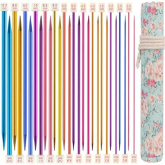 Coopay Large Knitting Needle Set 35 cm, 14 Pairs Colourful Straight Knitting Needles with Roll Bag, Aluminium Oxide Single Pointed Knitting Needles for Beginners, Knitting Starter Kit with Clear Size
