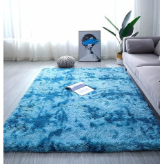 linyingdian Rug Living Room Shaggy Rug High Pile Rug Grey Long Pile Rug Children's Room Modern Colourful Batik Rug Teenager's Room Fluffy Rug (Blue, 120 x 200 cm)