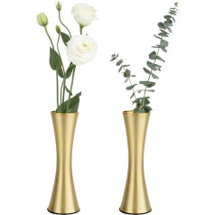 Vixdonos 17cm Brass Metal Vase, Small Flower Vases, Set of 2, Modern Decorative Vase for Home Decoration, Wedding or Gift (Gold)