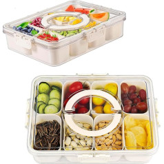 Snack Box with Compartments, 2 Snack Bowls with Lid and Handle, Snack Plate for Sweets, Sweets, Biscuits, Nuts, Fruit, Veggie, Snack Box for Picnics, Family Reunions and Snack Plates in the