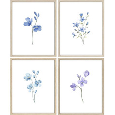 IKORNUO Blue Flower Wall Art Flower Pictures for Bedroom Bathroom Walls 8x10 Inch Pack of 4 Unframed