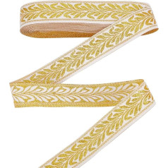 PH PandaHall Floral Jacquard Ribbon 1 Inch Boho Ribbon Lace Trim Mobrided Woven Ribbon Sewing Tape Sewing Tape for Sewing Clothes Handmade Bags Embellishments Decorations Gold