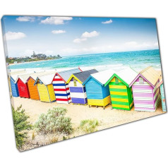 Rainbow Bathhouses, Beach Huts on Sandy Beach Melbourne Australia Wall Art Print on Canvas Picture for Home Office Decor
