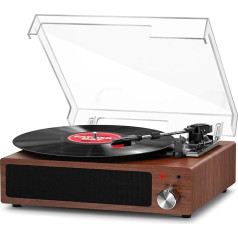 Vinyl Record Player, Bluetooth Record Player, Vintage Turntable with Built-in Stereo Speaker and 3-Speed 33/45/78 rpm, RCA Output, AUX Input, Walnut