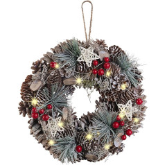 infactory Christmas Door Wreath: Advent and Christmas Wreath with LED Lighting, Green, Red, Diameter 30 cm (Door Wreath Christmas Outside, Christmas Wreath Door Outside, Fairy Lights)