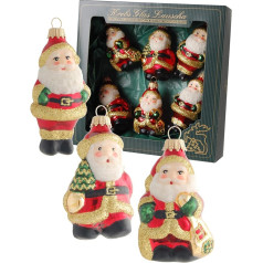 Krebs Glas Lauscha - Weihnachtsdekoration/Christbaumschmuck aus Glas - 6er Set Mini Weihnachtsmänner - Farbe: Rot, Gold - Größe: ca. 7-9 cm