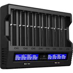 XTAR VC8S 18650 Universal Battery Charger USB C Fast Charger with LCD Display, Capacity Test and 8 Charging Slots for 1.2V AA 21700 26650 Rechargeable Batteries - Battery Charger (VC8S KT)
