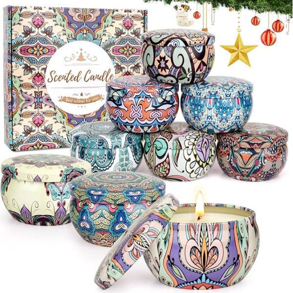 Scented Candles Gift Set for Women, 9 Pieces Soy Wax Aromatherapy Candles Gifts Christmas Women, Small Gift Set, Scented Candles Set for Mother's Day, Christmas, Birthday, Valentine's Day, Bathroom,