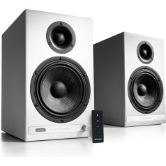 Audioengine HD6 Wireless Speakers with Bluetooth, 150 W Wired Bookshelf Speakers for Desktop Monitor and Home Music System with aptX-HD Bluetooth, AUX, Optical, RCA, 24-bit DAC (White, Pair)