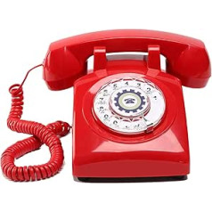 Retro Rotary Telephone with Mechanical Ringing Mechanism, Powered by Telephone Line, No Battery or External Power Supply (Red)