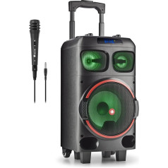 NGS Wild Dub Zero - 120 W Bluetooth and Portable Speaker Compatible with True Wireless Stereo Technology, Dual Woofer 8 Inch + Dual Tweeter 3 Inch (Micro SD/USB/AUX IN/), Wheels, Colour: Black