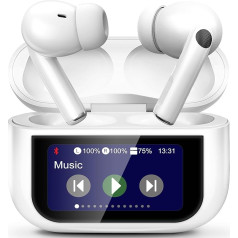 Bluetooth Headphones, 2025 LED Full Colour Touch Screen Wireless Earbuds, Headphones Wireless Bluetooth 5.4 in Ear, ANC+ENC Noise Cancelling, 13 Switchable Screens, Earphones with Touchscreen (White)