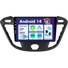 BXLIYER Android 14 IPS Car Radio Suitable for Ford Tourneo Transit Custom (2013-2021) - Built-in Carplay/Android Car/DSP - LED Camera + MIC - 4G + 64G - DAB 360-Camera SWC Fast-boot WiFi 4G -2 DIN 9