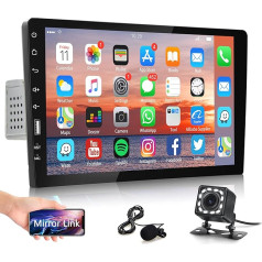 Car Radio 1 DIN with Bluetooth Hands-Free System IOS/Android Mirror Link 9 Inch Touch Screen with Bluetooth FM Radio USB/AUX/TF/EQ/7 Colours Light Steering Wheel Control + Reversing Camera Microphone