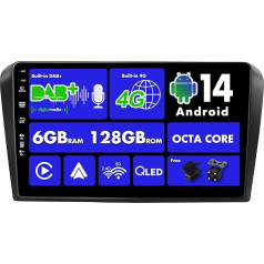 SXAUTO 【Built-in 4G & DAB】Android 14 - 6G+128G - Car Stereo For Mazda 3 (2006-2012) Sat Nav - Wireless CarPlay Android Auto - Camera + MIC - QLED 9 Inch 2 Din - WIFI Steering Wheel 360-CAM HDMI DSP