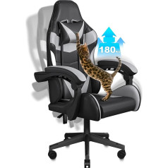 Large Gaming Chair 180 kg with Scratch Protection Against Cats, Ergonomic Office Chair with Removable Headrest, Office Chair, Desk Chair, Executive Chair, Swivel Chair with Lumbar Support