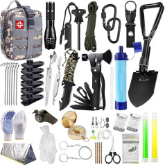 AuRiver Outdoor Emergency Survival Kit with Camping Accessories, Survival Outdoor Equipment with Hunting Knife, Multitool, Hammer, Axe, Water Filter, Outdoor, Personalised Gifts for Adventure, Hiking
