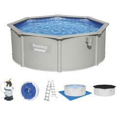 Bestway Hydrium Steel Wall Pool Complete Set with Sand Filter System Diameter 360 x 120 cm Grey Round