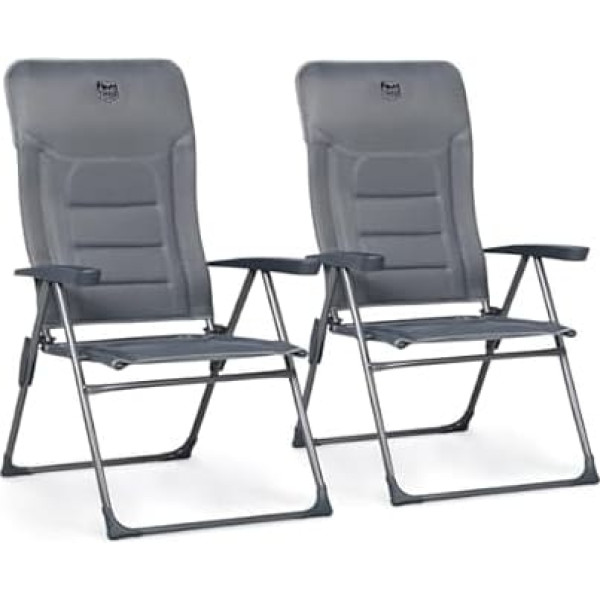 TIMBER RIDGE Set of 2 Folding Camping Chairs with High Backrest Folding Chair Luxury Padded Garden Lounger with 7 Positions Adjustable Garden Chair for Camp, Garden, Balcony, Maximum Load 150 kg, Grey