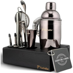 8 Piece Stainless Steel Cocktail Set with Shaker, Strainer, Spoon, Recipe Cards & Accessories - Perfect Bar Set for Home, Parties & Gifts