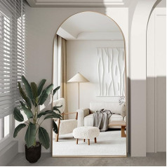 CASSILANDO Arched Full Body Mirror, 180 x 80 cm Floor Mirror, Freestanding Full Body Mirror with Stand for Bedroom, Hanging Mounted Mirror for Living Room, Wardrobe, Gold